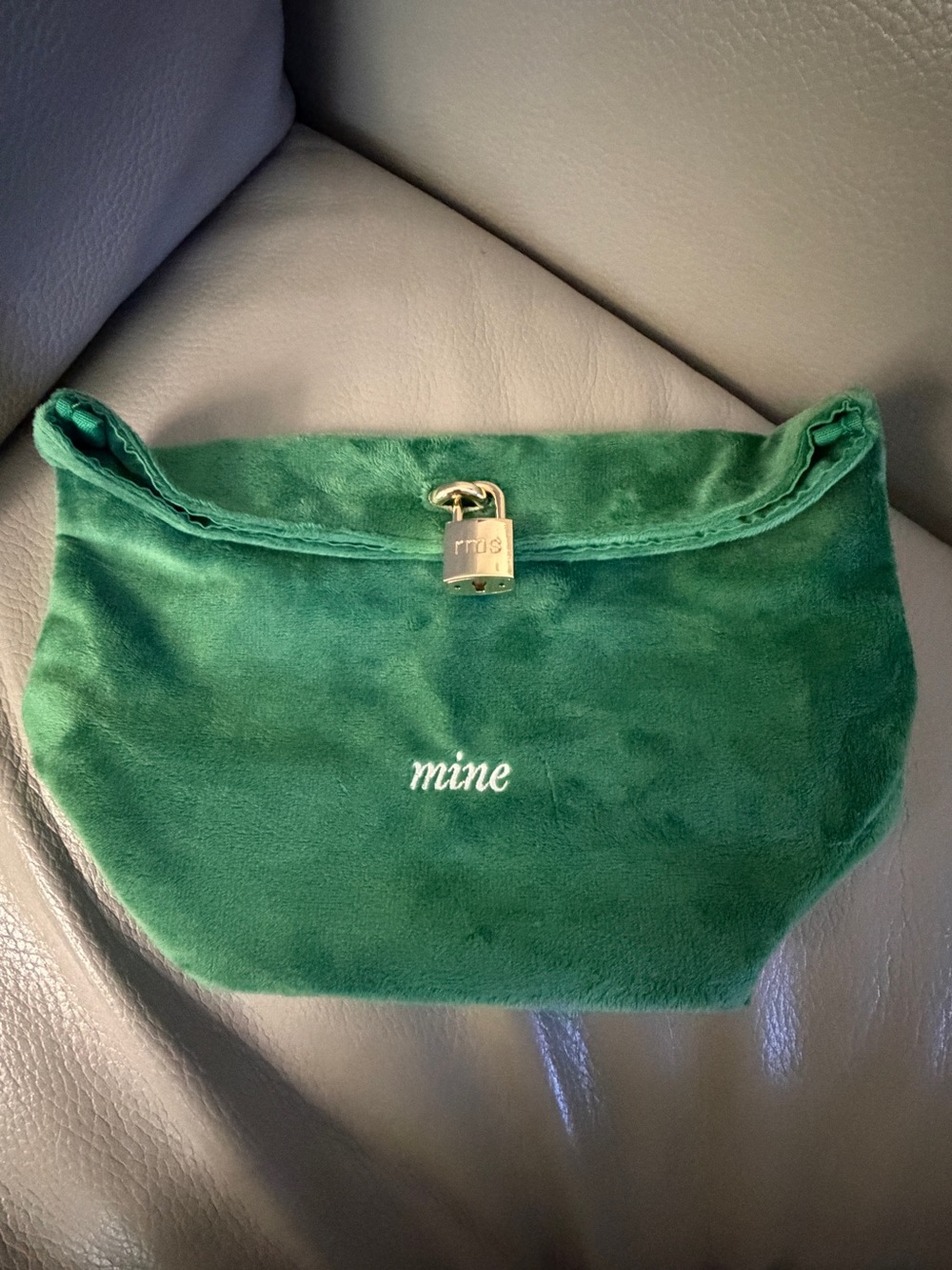 RMS Beauty Emerald Green Velvet makeup bag/Clutch with Gold Lock